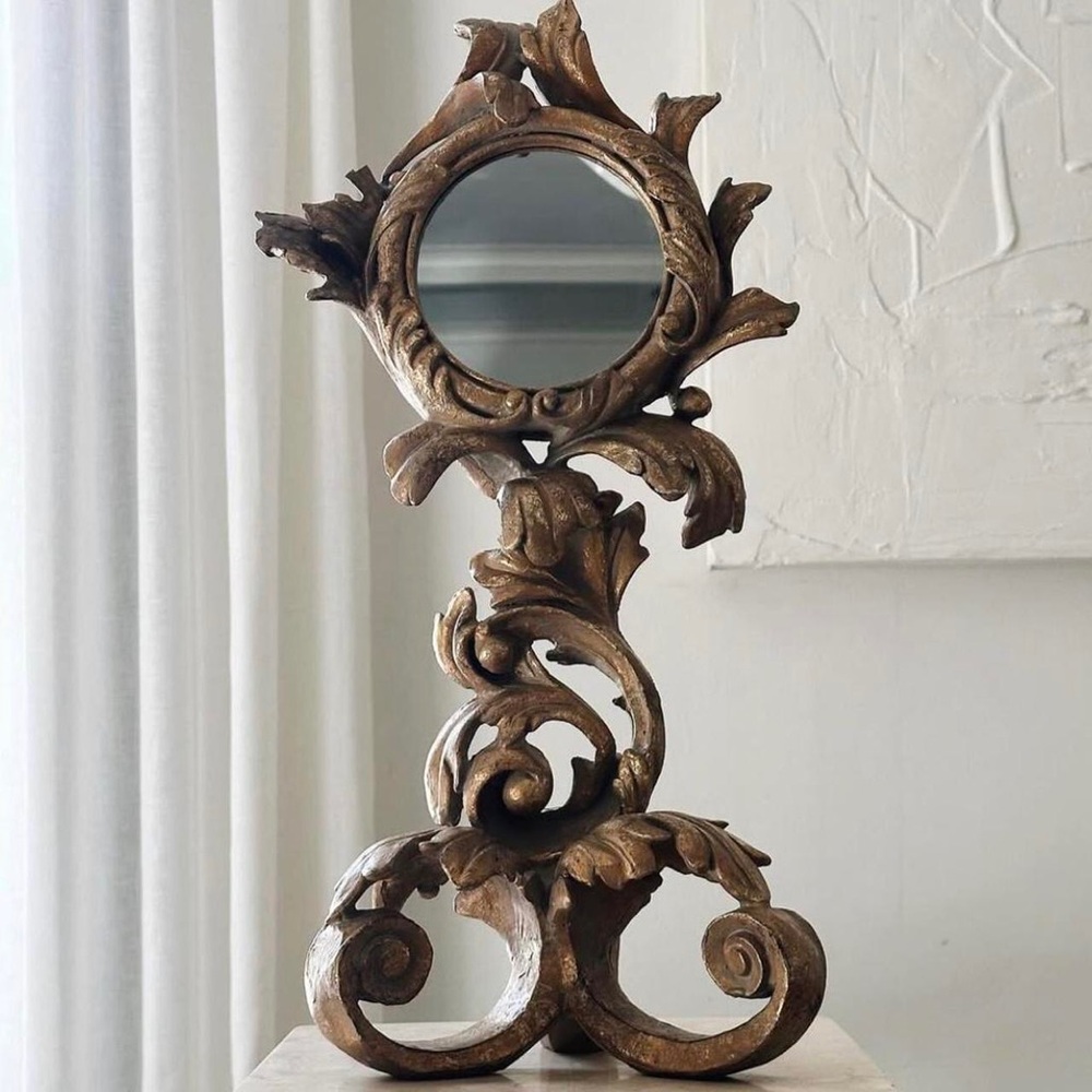 Vintage Art Nouveau MCM Ornate Brass Antique Whimsical Table Mirror Antique RARE